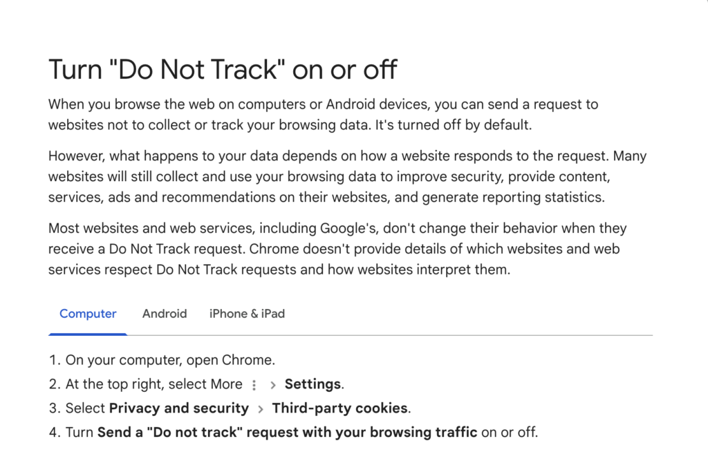 Google Chrome Do Not Track