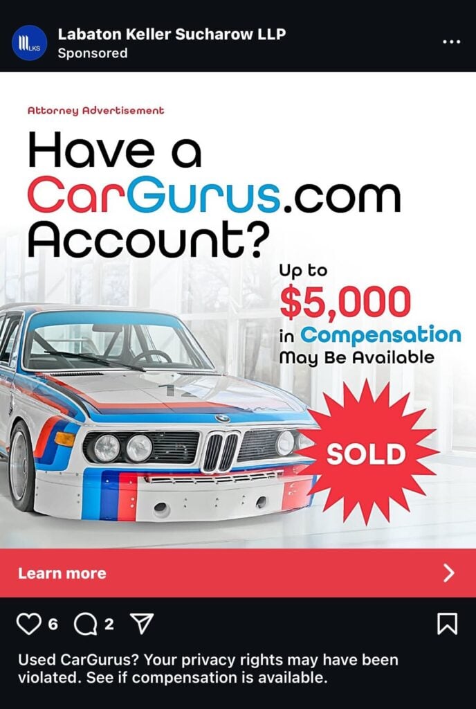 Lawsuit against CarGurus.com for data privacy claim
