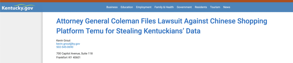 Privacy Lawsuit in KY against Temu