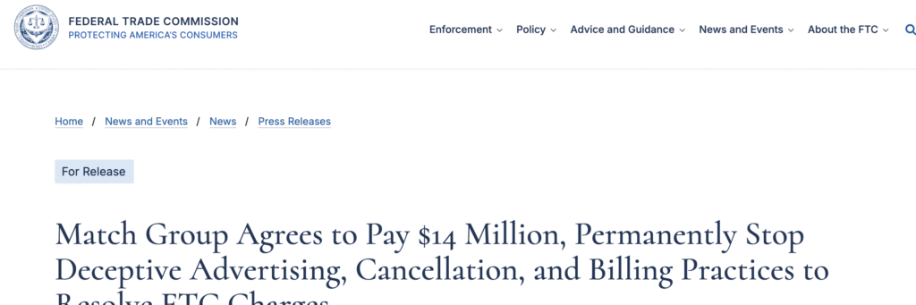 FTC says online dating service misled users about “guarantees,” made it difficult for consumers to cancel, and unfairly retaliated against consumers who initiated failed chargebacks 