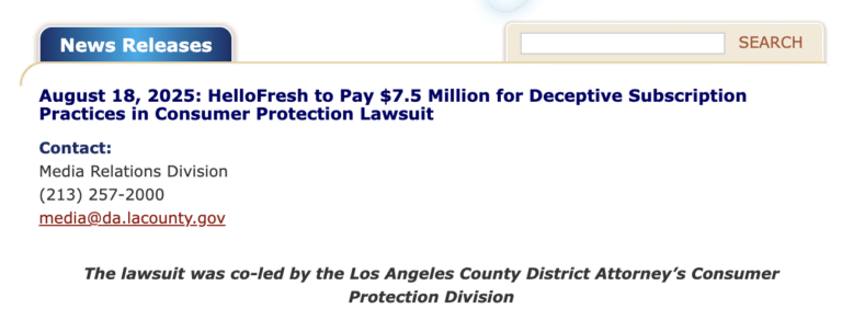 HelloFresh’s $7.5M California Settlement for “Dark Patterns”