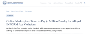 TEMU INFORM act fine for compliance violation