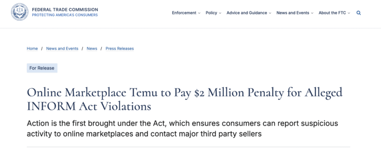Temu’s $2 Million FTC Settlement for INFORM Act Violation