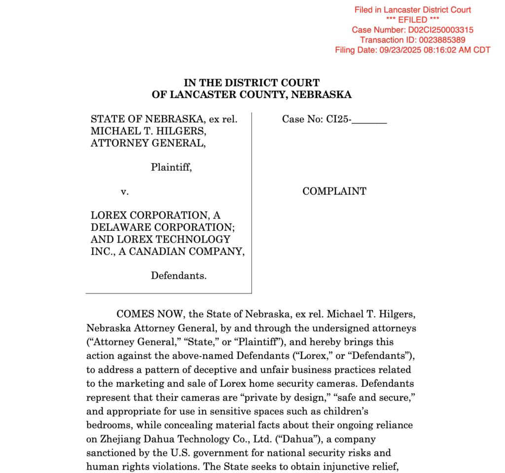 Nebraska AG sues security company for alleged deceptive practices, ties to China