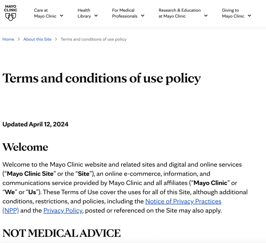 Hospital disclaimer example