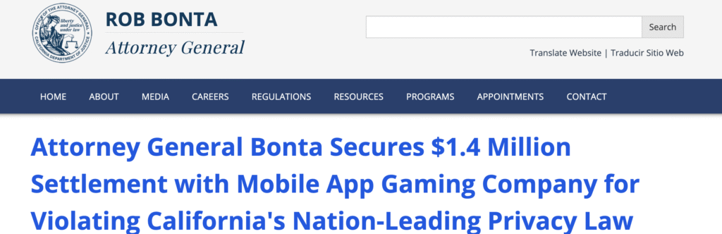 Rob Bonta's 1.4 million dollar privacy fine in California