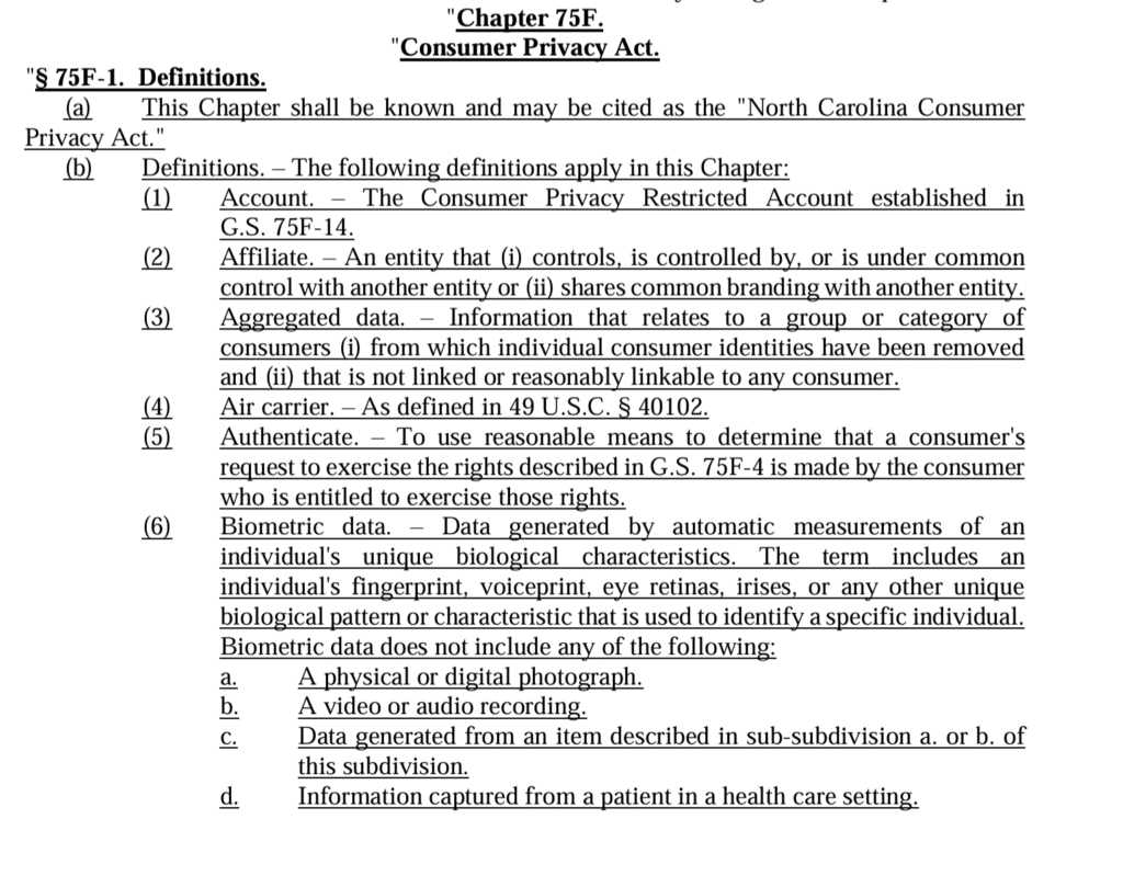NC Consumer Data Privacy Act bill