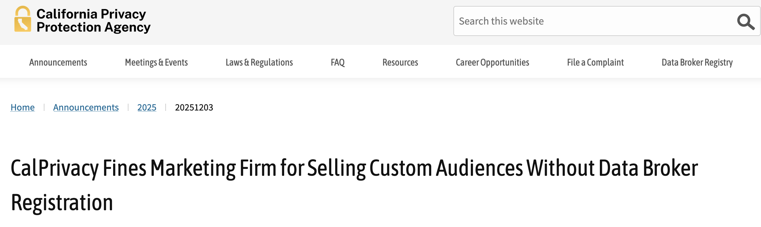 CalPrivacy Watchdog Hits Marketing Firm with Hefty Fine Over Unregistered Data Sales