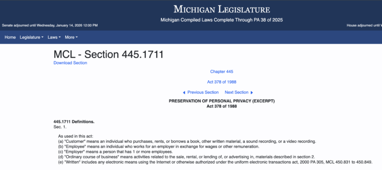 Michigans Preservation of Personal Privacy Act