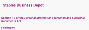 Staples Business Depot PIPEDA Privacy Report