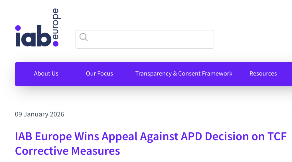 IAB Europe Wins Appeal Against APD Decision on TCF Corrective Measures