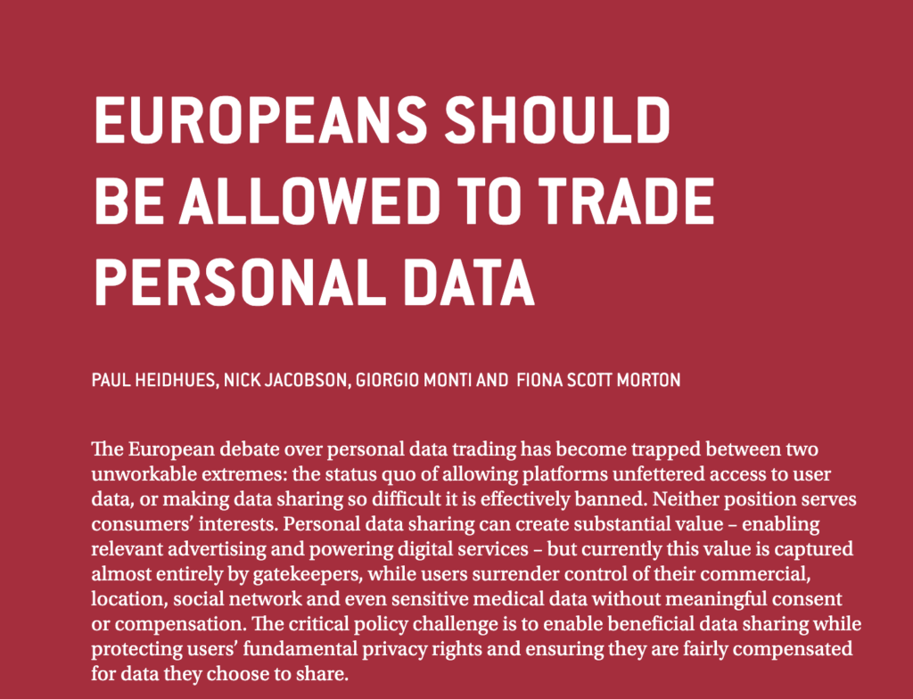 EUROPEANS SHOULD BE ALLOWED TO TRADE PERSONAL DATA