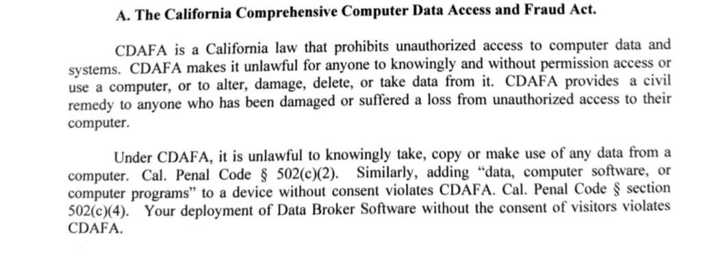 CDAFA Privacy Lawsuit Complaint
