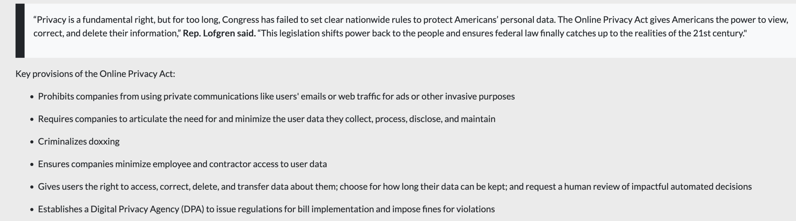 The Online privacy act text 