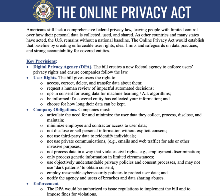 Rep. Zoe Lofgren Reintroduces the Online Privacy Act (H.R. 8014)