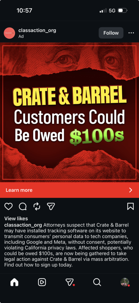 Crate and Barrel Privacy Lawsuit