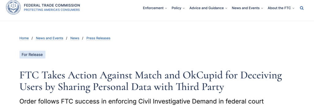 TPRM violation by Match.com - fined by FTC