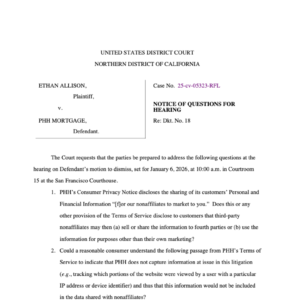 Ethan Allison vs. PHH Mortgage CCPA Private Right of Action Lawsuit