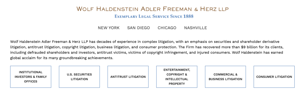 Data Protection Litigation Firm Wolf Haldenstein Adler Freeman & Herz
