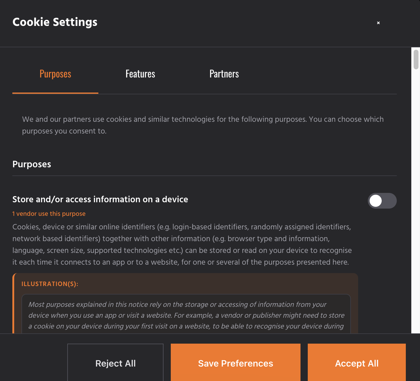 IAB Cookie Consent Compliant Banner