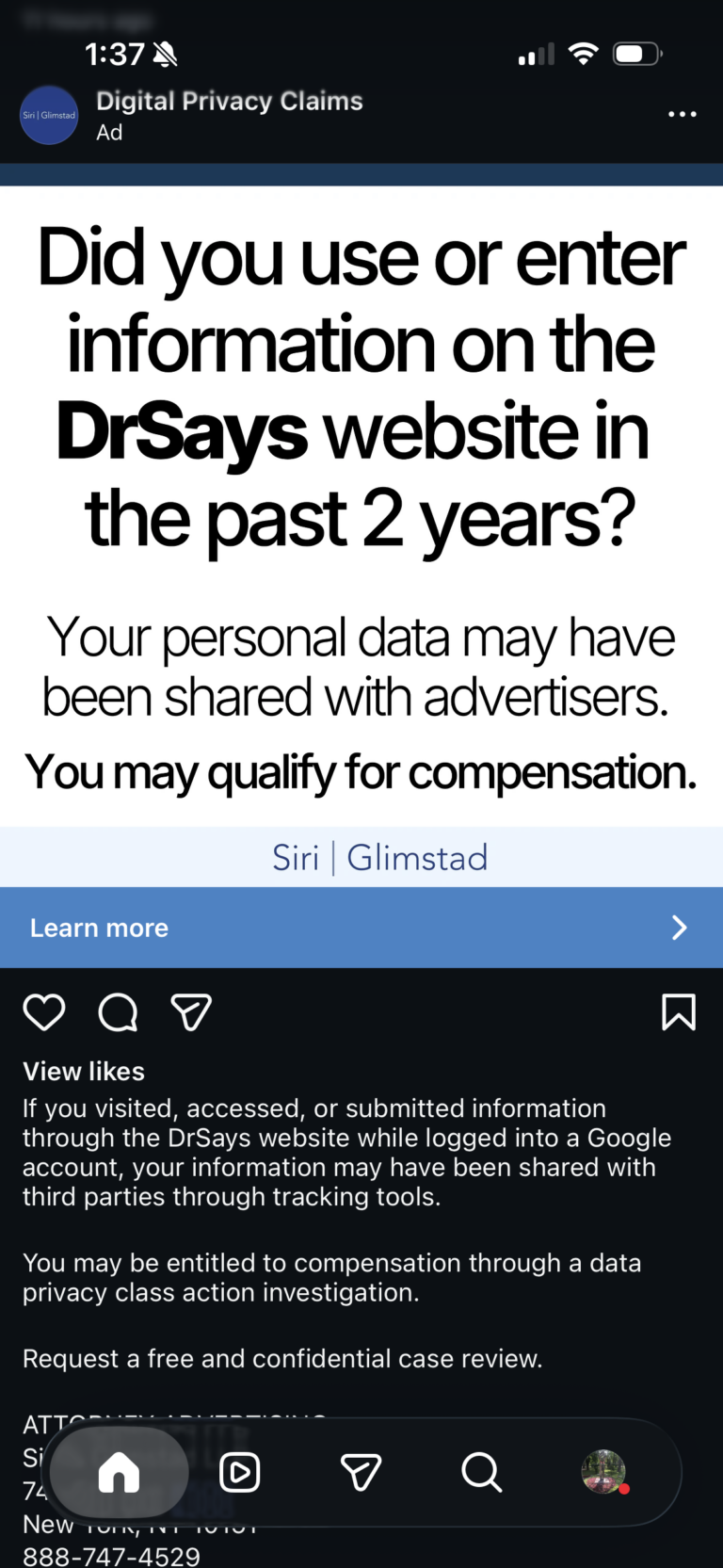 Digital Privacy Claims: DrSays Personal Data Ads