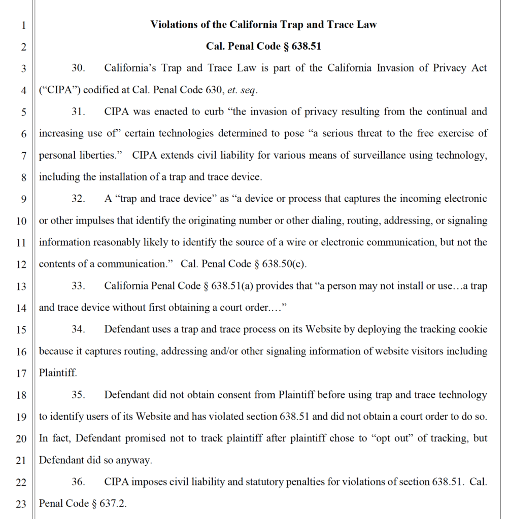 Onetrust lawsuit demand letter about CIPA