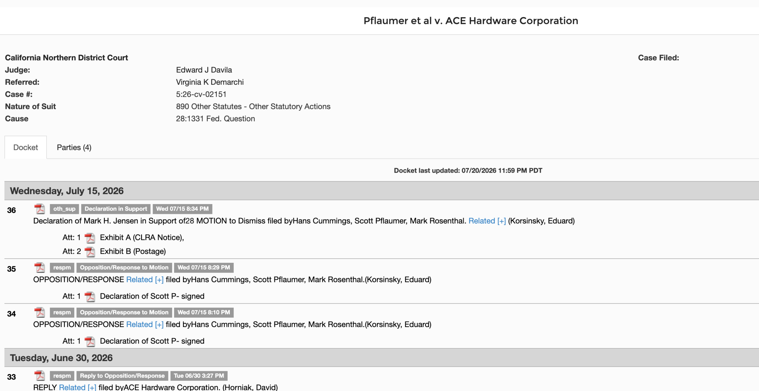 Pflaumer v. Ace Hardware Privacy Lawsuit Case