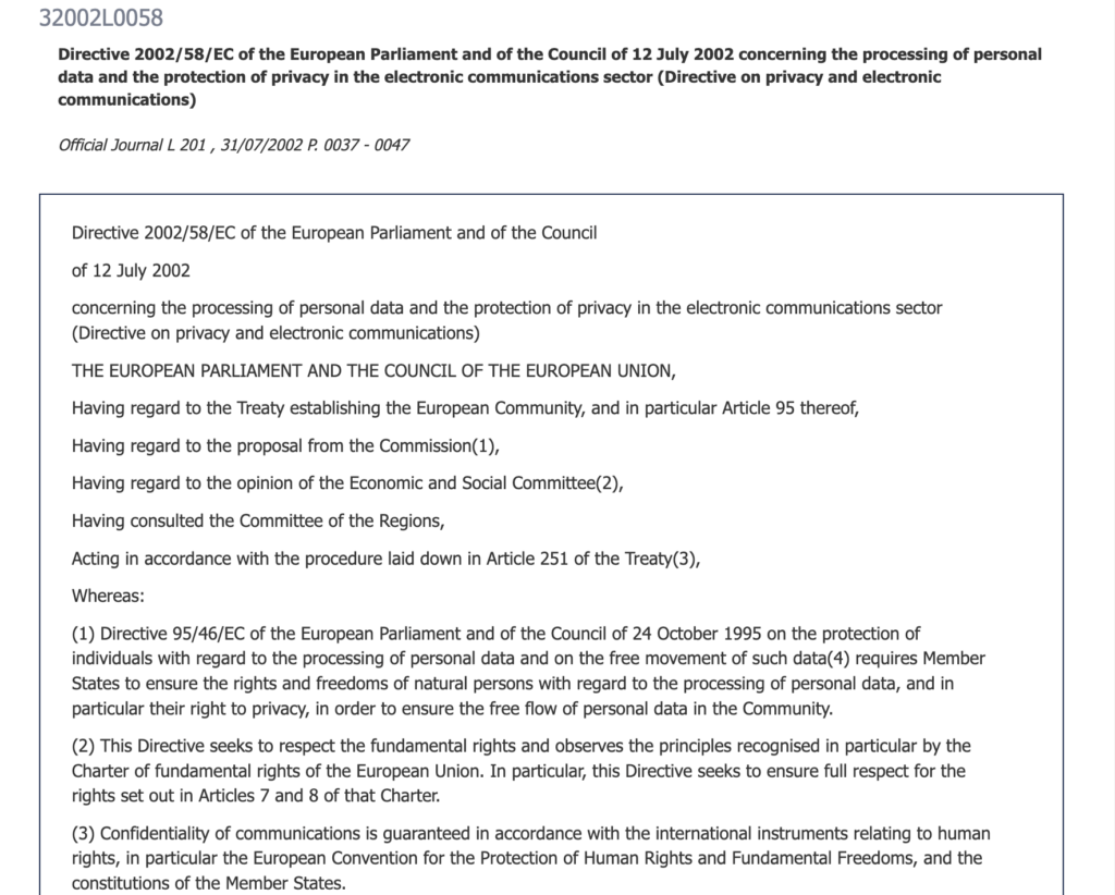 ePrivacy Directive Text