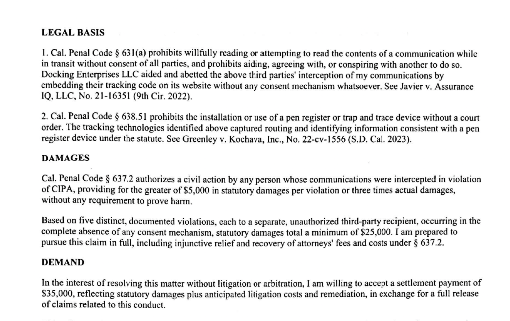 Robert Bell Legal Demand For Data Privacy issue on Website
