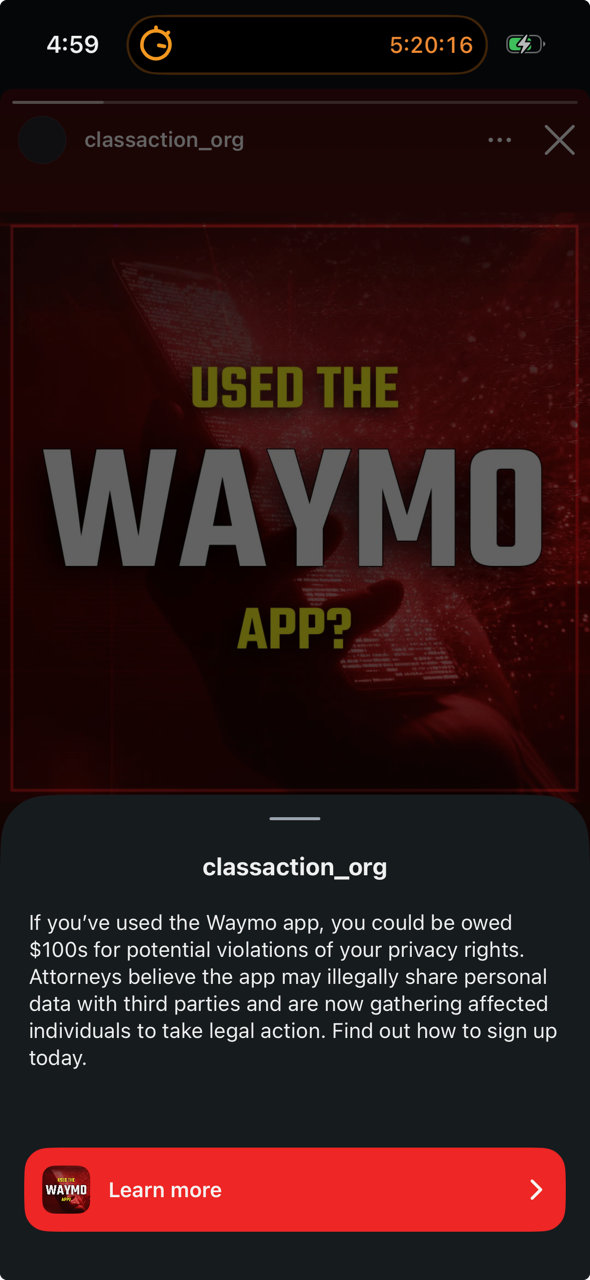 Waymo Privacy Suit Ads Running Over Apps Data Sharing Practices