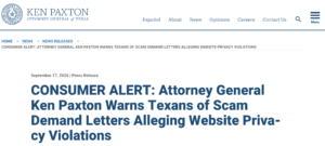 Texas Attorney General Ken Paxton Warns Businesses About CIPA Demand Letters and Specifically Names Vivek Shah