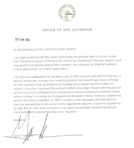 SB690 Veto for CIPA Lawsuits